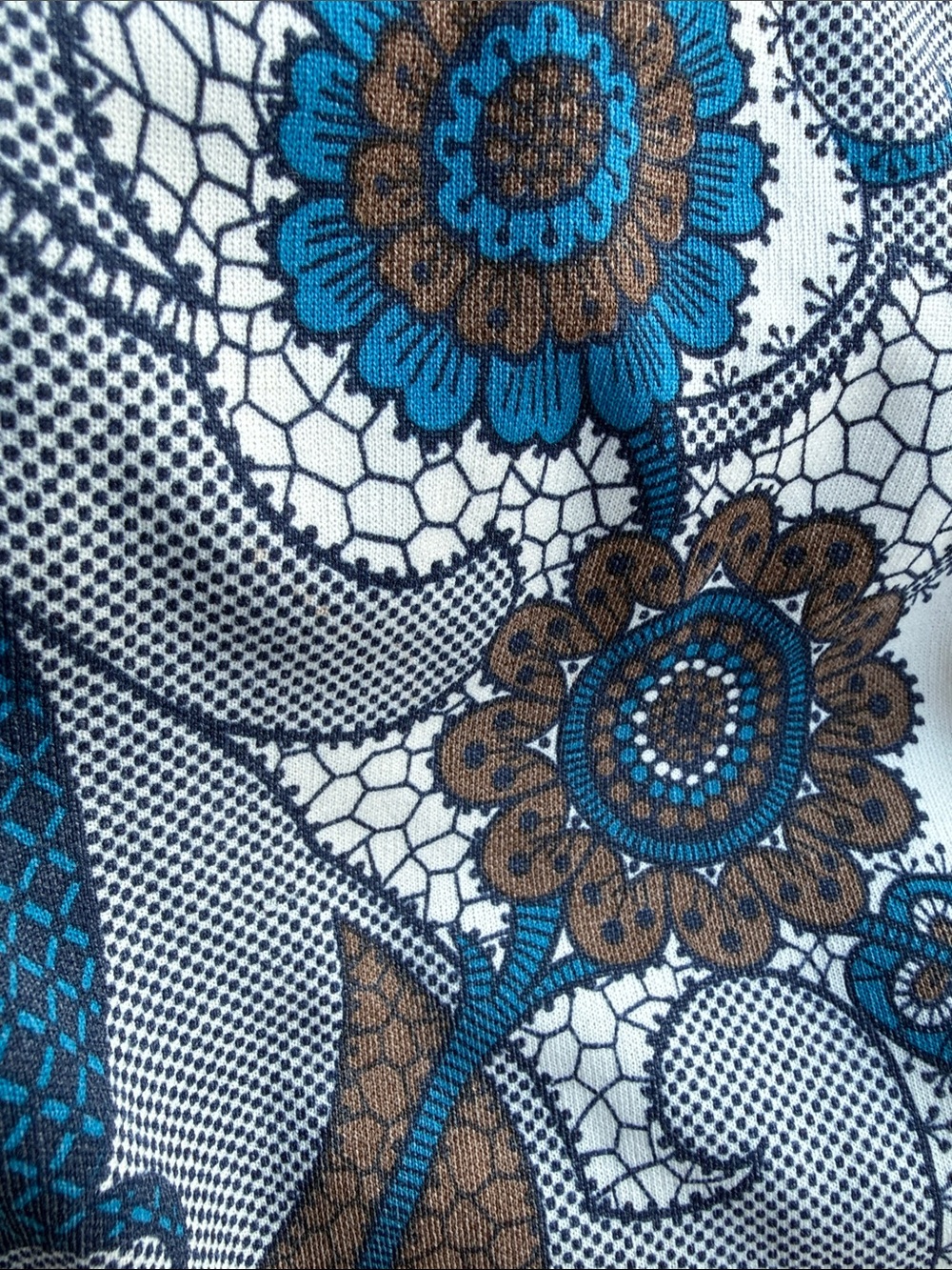 Vintage Blue and Brown Floral Button-Down Knit Shirt polyester top blouse - Picture 9 of 9